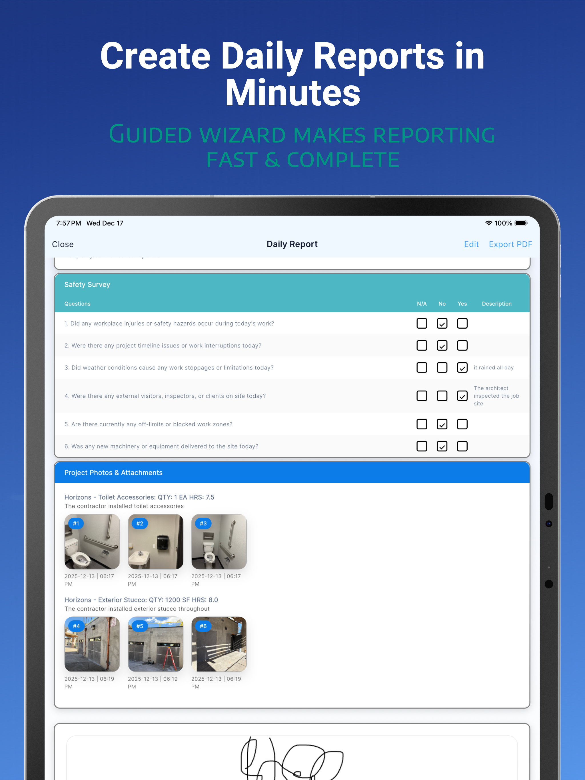 DailyReportr+ daily report review on iPad